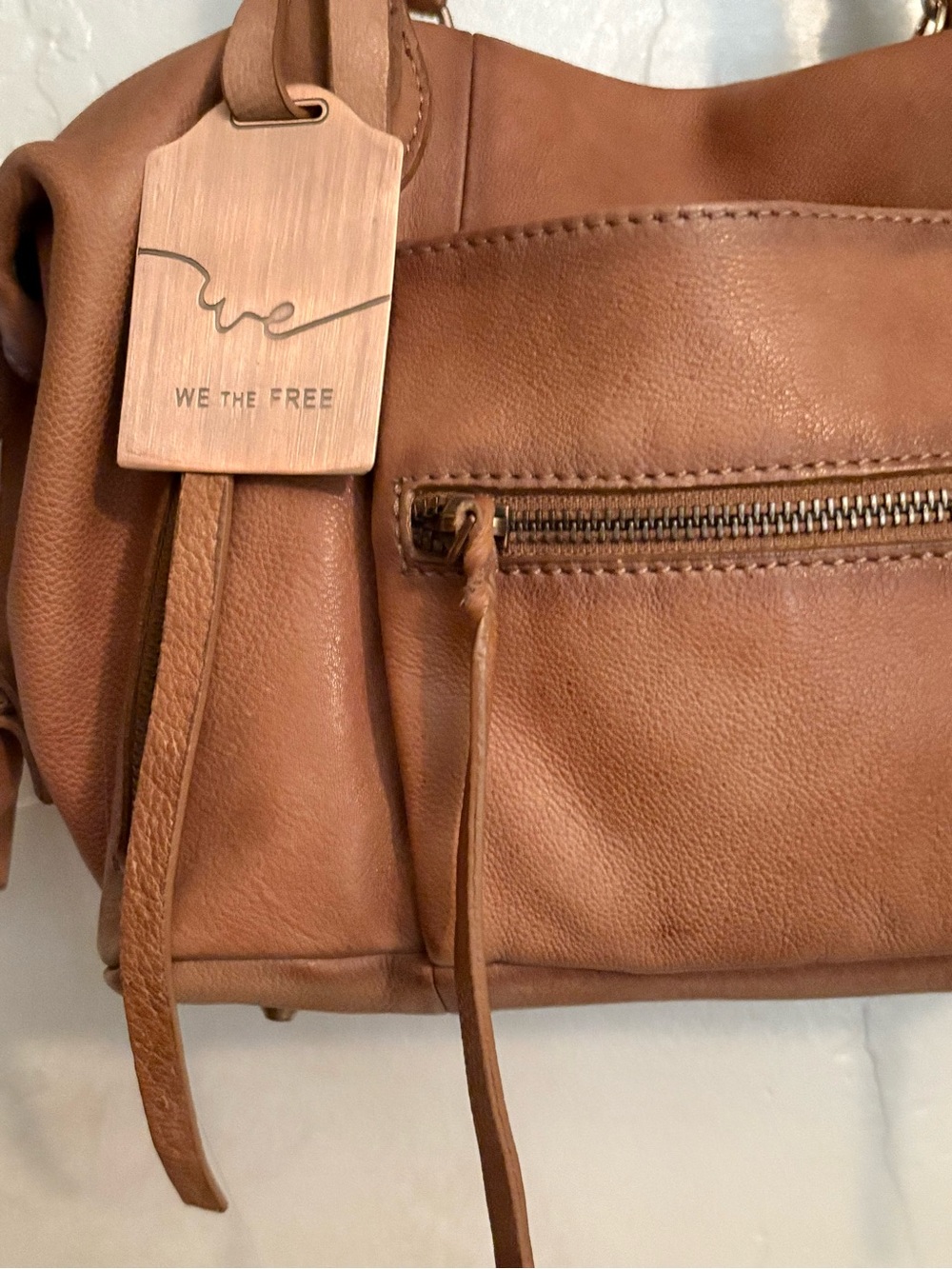 Free People x WTF Baby Emerson Leather Shoulder Bag in Saddle - Picture 6 of 15